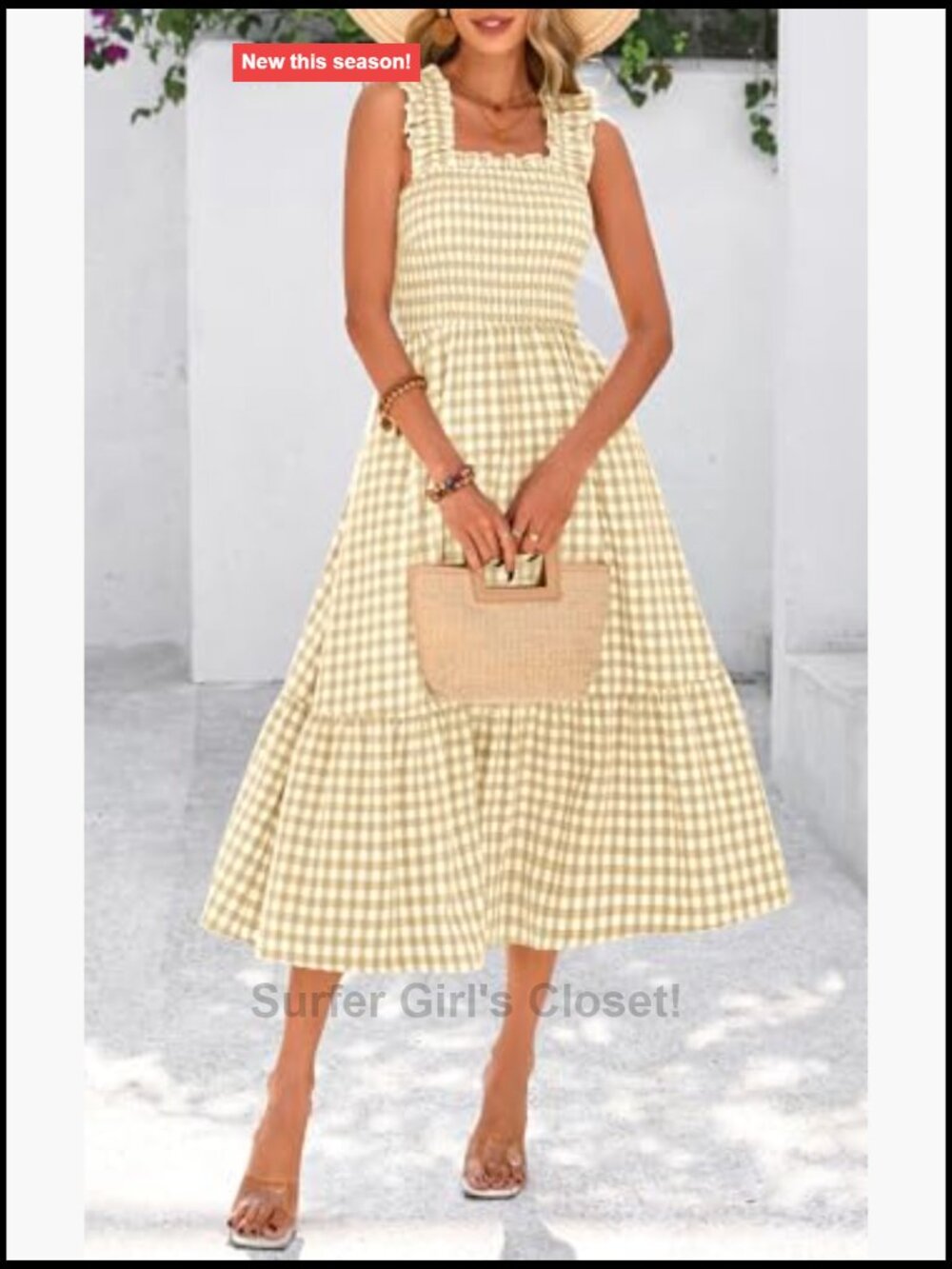 Womens Square Neck Ruffle Strap Smocked Midi Flowy A-Line Dress - Picture 5 of 7